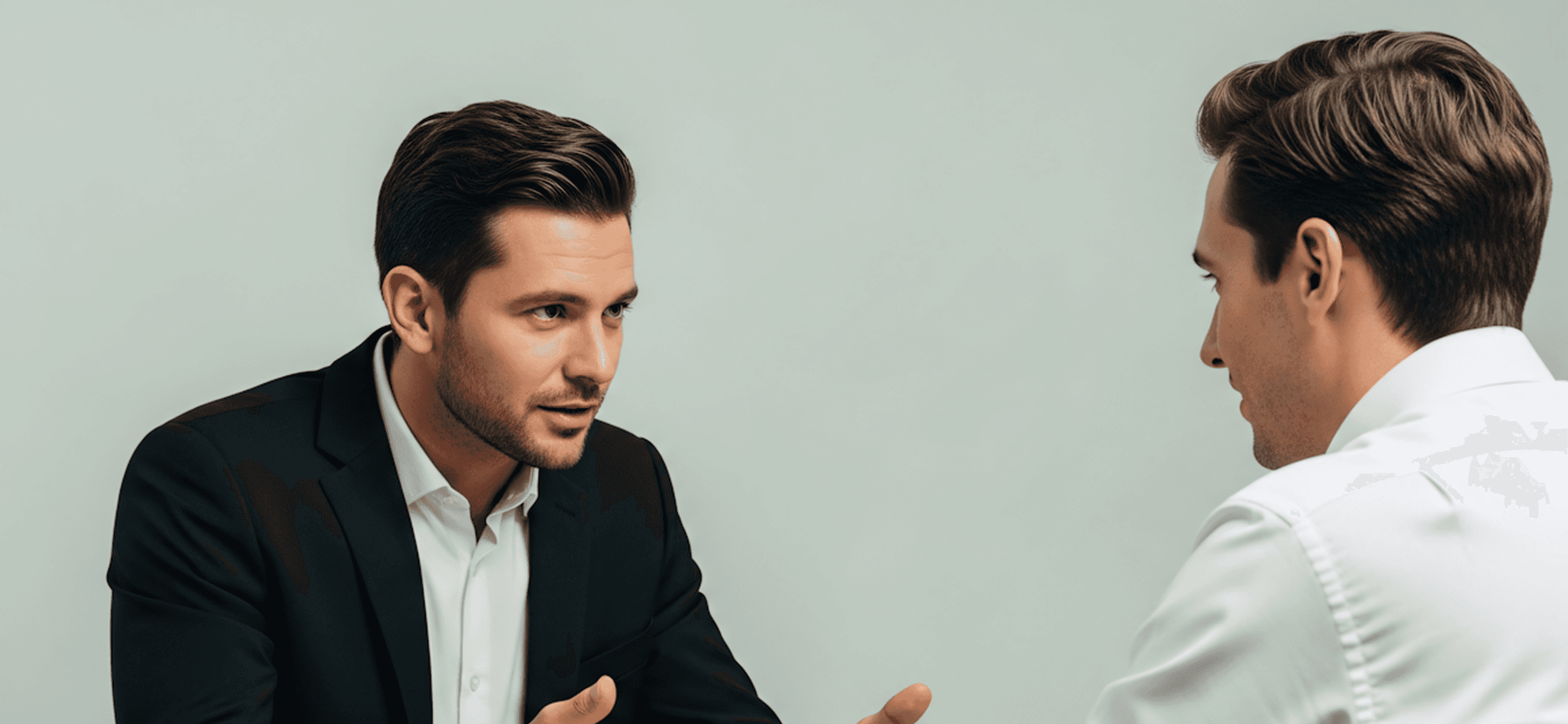Zwei Personen im Gespräch am Schreibtisch